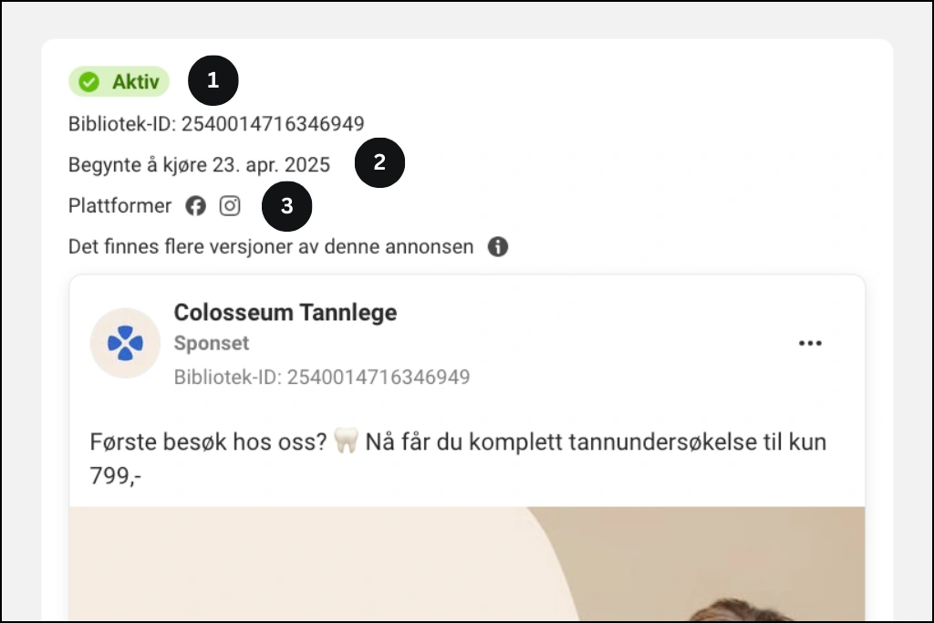Eksempel på konkurrentannonser i Metas annonsebibliotek