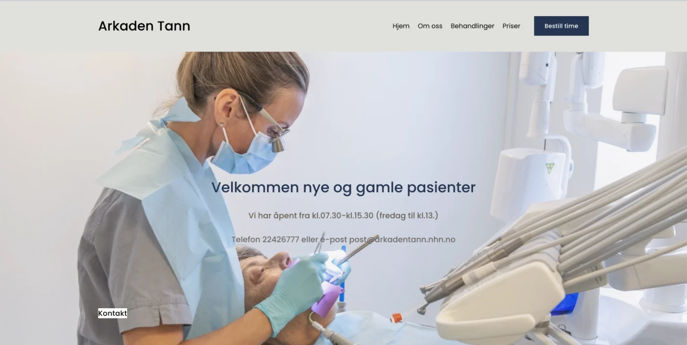 Den gamle nettsiden til Arkaden Tann