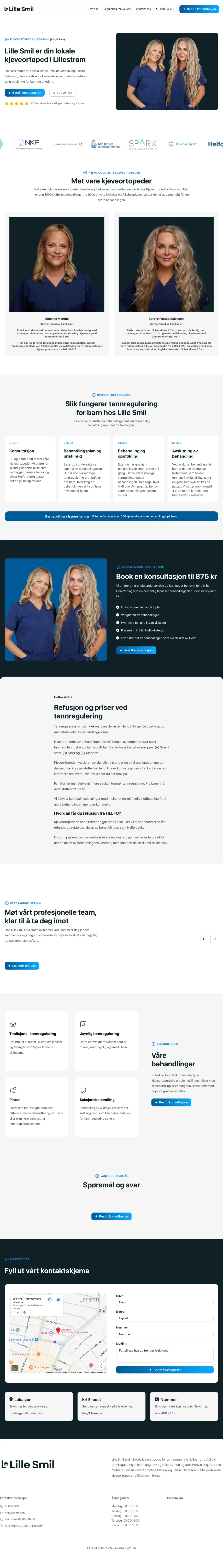 Den nye nettsiden jeg bygde for Lille Smil — hele forsiden