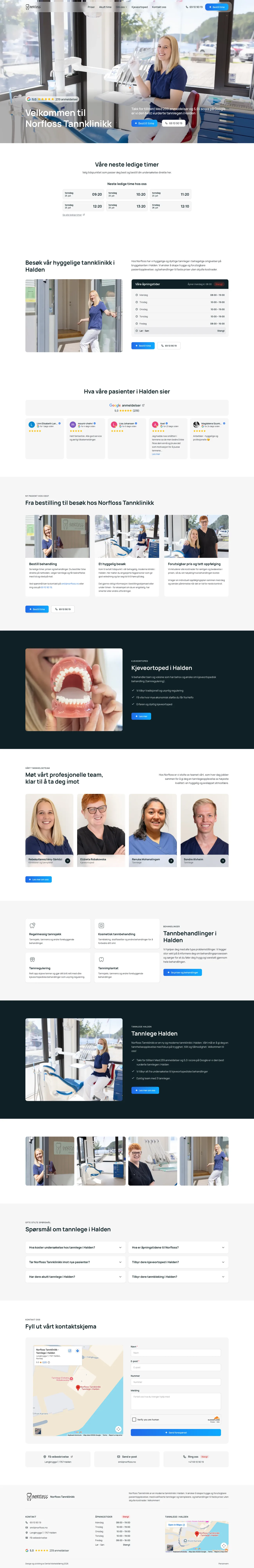 Den nye nettsiden jeg bygde for Norfloss Tannklinikk — hele forsiden