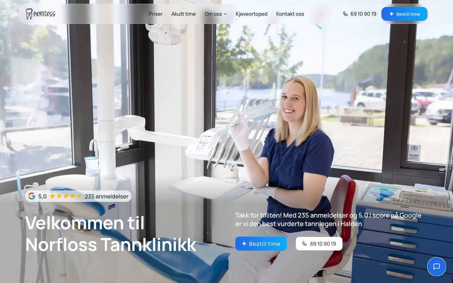 Forsiden til Norfloss Tannklinikks nettside